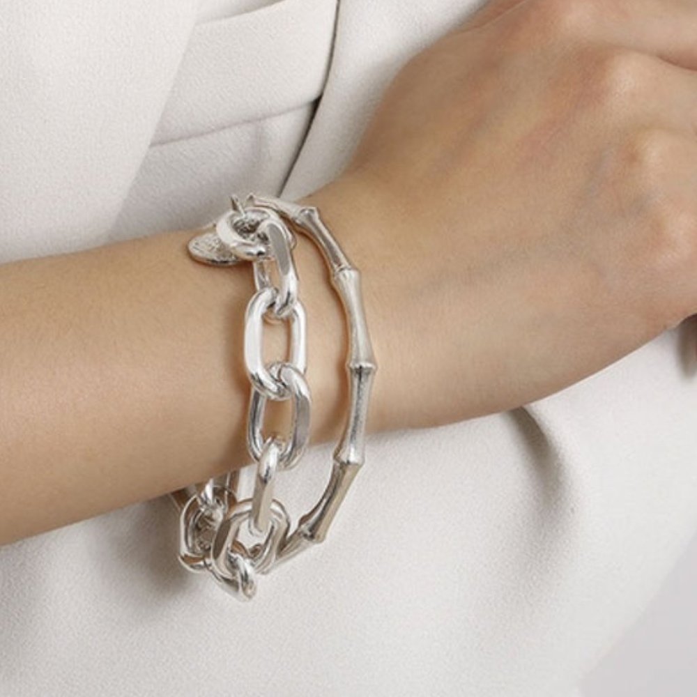 2PCS/Set Bamboo Bangle and Chain Bracelet